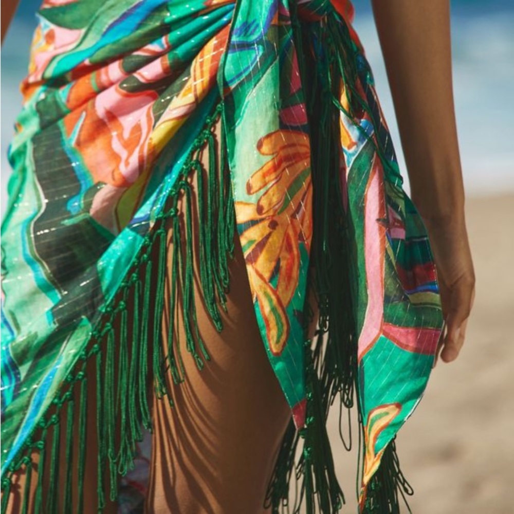 NWT Farm Rio Banana Tropical Print Sarong Wrap with Fringe OSFM - Picture 3 of 12